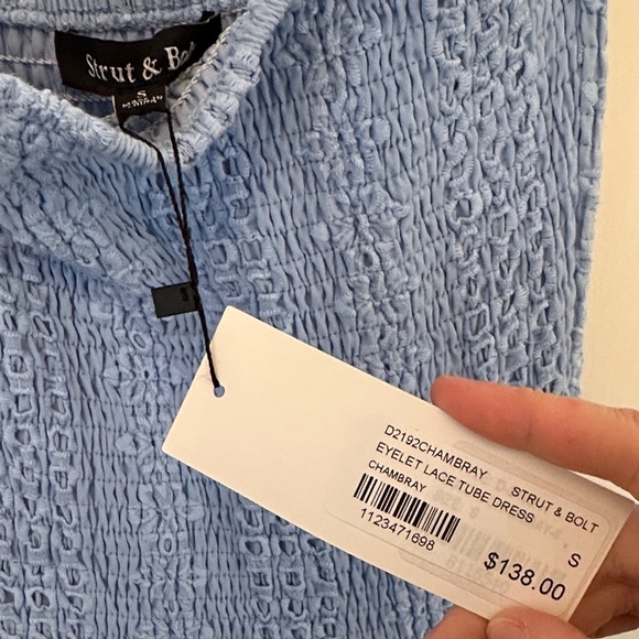 NWT Strut & Bolt Eyelet Lace Tube Strapless Dress Maxi Chambray - Picture 4 of 7